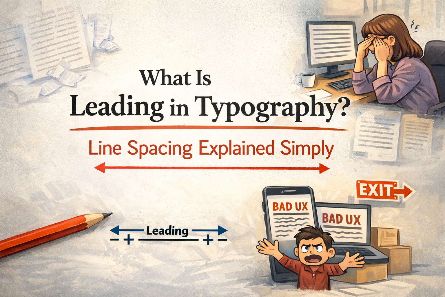 Leading in typography illustrated with line spacing comparison and editorial layout