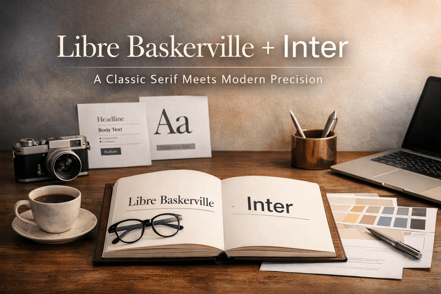 Libre Baskerville Inter font pairing featured image showing classic serif headlines with modern sans-serif body text