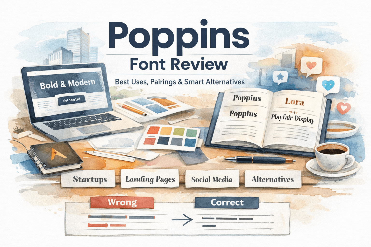 Poppins font featured image showing modern geometric sans serif typography style for branding and UI design