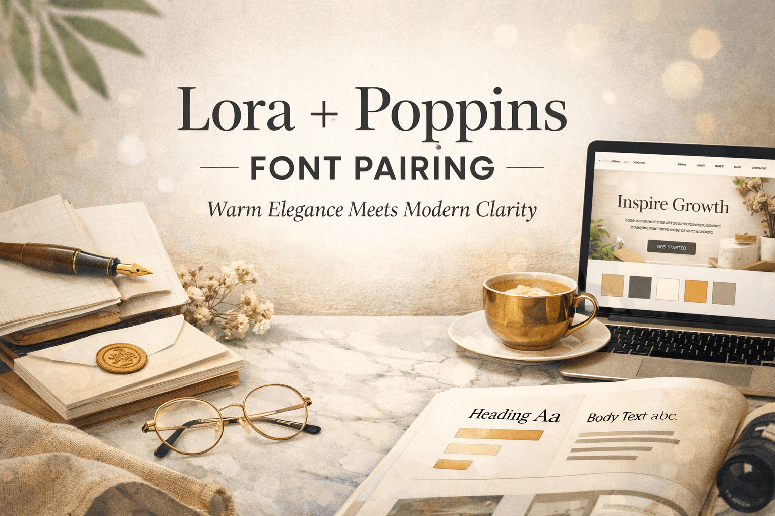 Lora and Poppins font pairing example showing serif and sans-serif contrast in modern branding design