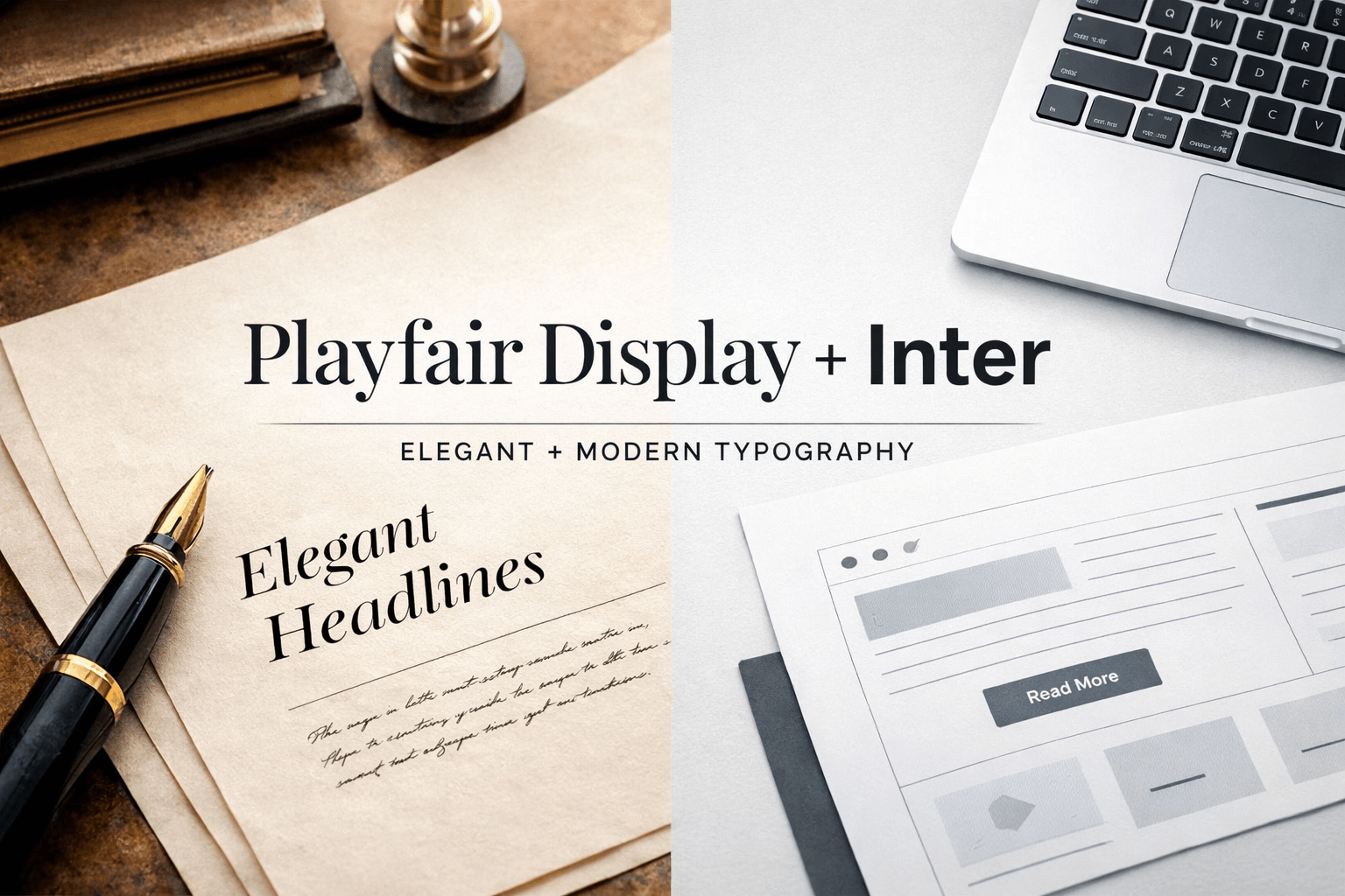 Playfair Display + Inter font pairing featured image showing elegant serif headline with modern sans serif body text